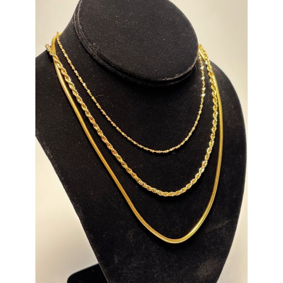 Delicate Gold Tone Chain Necklace Lot‎ Rope Signed Crown Trifari And Others - Picture 2 of 7